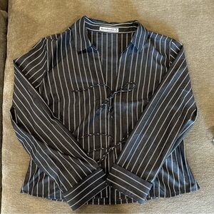 Abercrombie & Fitch Navy and White Poplin Tie-Front Shirt